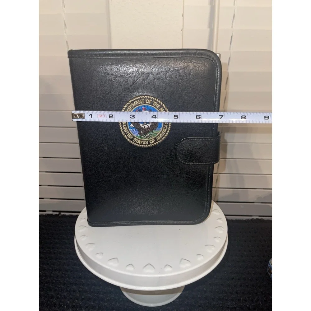 Vintage United States Navy Black 3 Ring Portfolio With Embroidered Logo & Pen